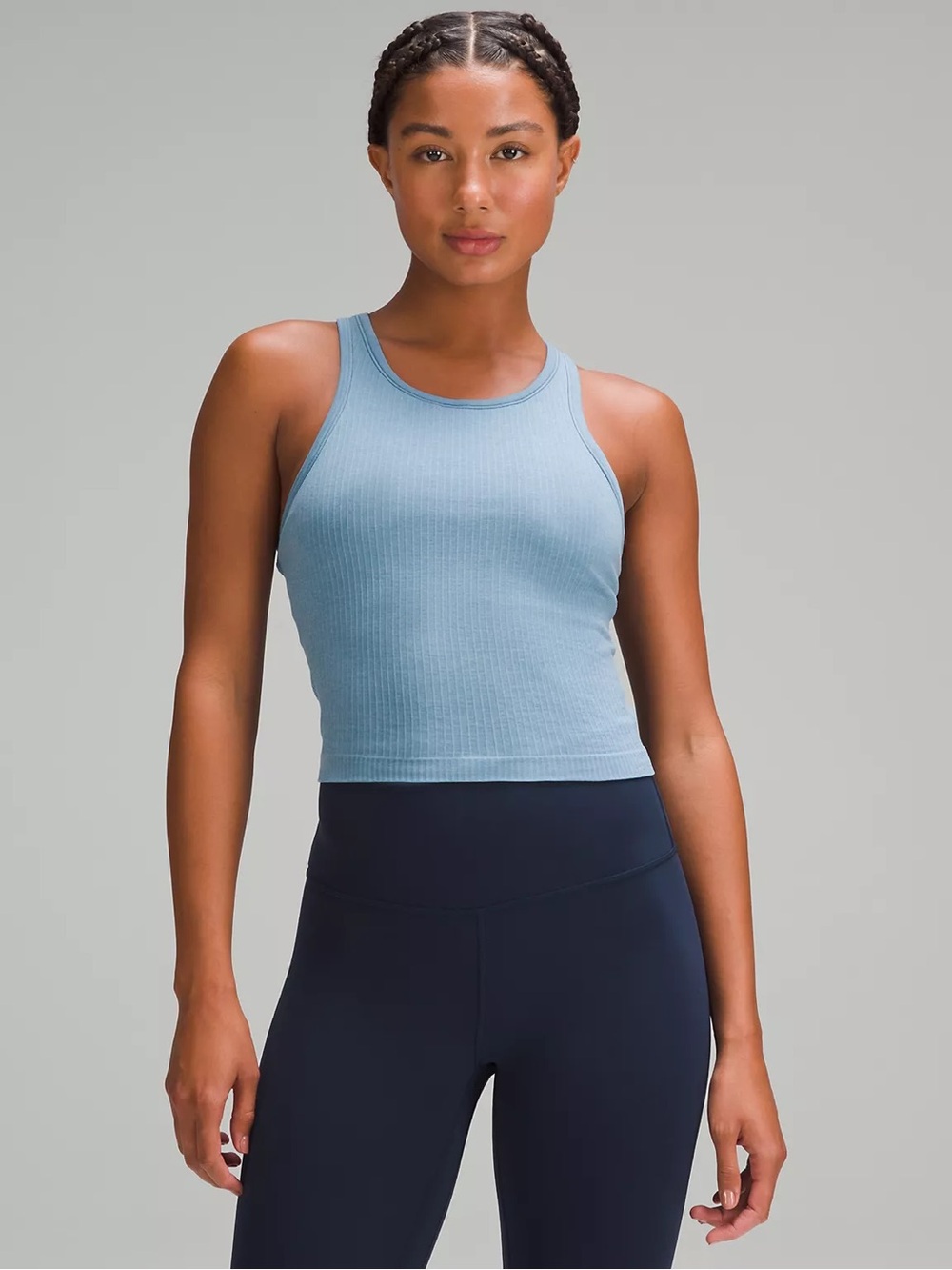 Lululemon Ebb to Street Cropped Racerback Tank Top - Utility Blue, Size 8